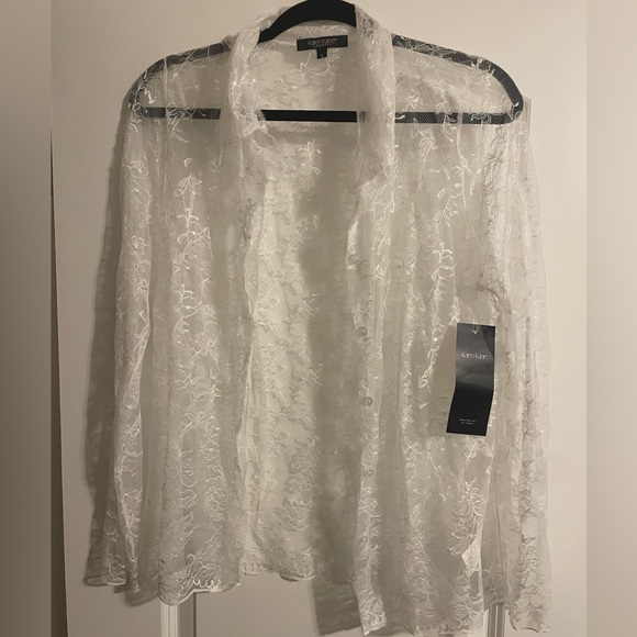 Karen Kane Tops - NWT Karen Kane L sheer white lace womens long sleeve floral top